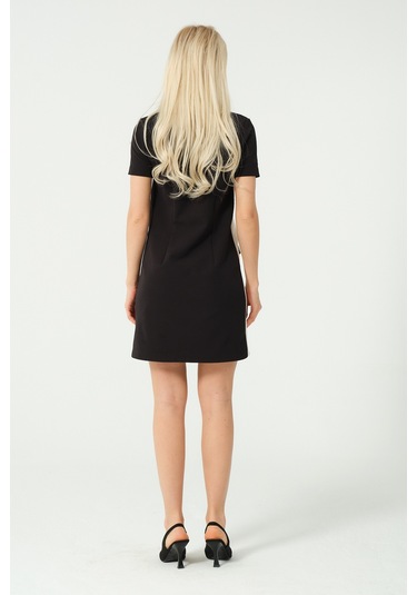 Polo Yaka Mini Elbise Siyah Beyaz