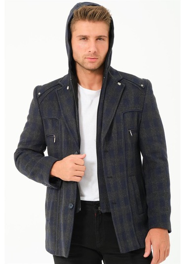 K7532 Dewberry Erkek Kaban-ekose-lacivert Ekose-lacivert