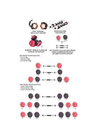 Dambıl Seti Blackred 6 İn 1 Fitness Set 11 Kg