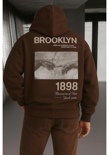 Benroma 3 İplik Penye Brooklyn Baskılı Sweatshırt Kahverengi