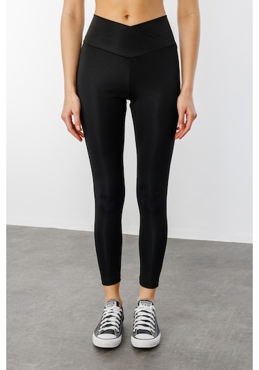 Çapraz Bel Detaylı Cross Waist Kadıntayt Çapraz-tayt Siyah