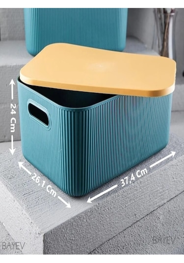 Bayev 2 Adet 21 Lt Storage 1 Adet Yeşil Ve 1 Adet Gri Çok Amaçlı Dolap Içi Düzenleyici Kutu Mavi