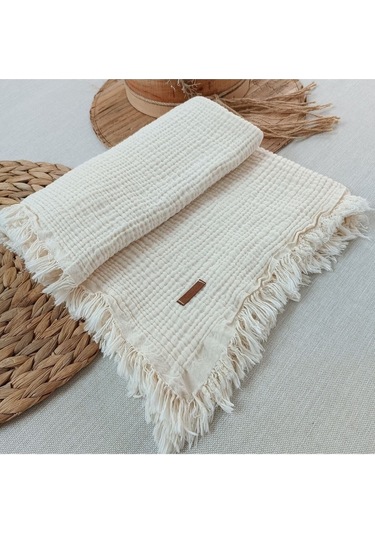 %100 Pamuklu 4 Kat Müslin Bebek Battaniyesi 90x120 Cm - Kiremit Mevsimlik Bebek Örtüsü - Oscar Ekru