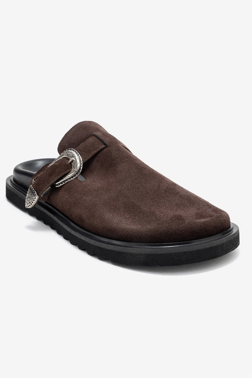 Vesta Kahverengi Süet Tokalı Hakiki Deri Kadın Burnu Kapalı Terlik Kahverengi