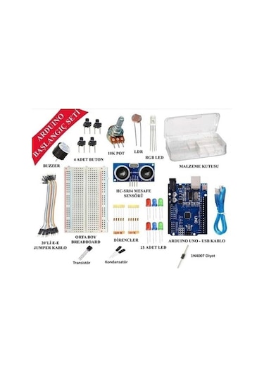 Arduino Uno 61 Parça Ekonomik Başlangıç Seti Malzeme Kutulu