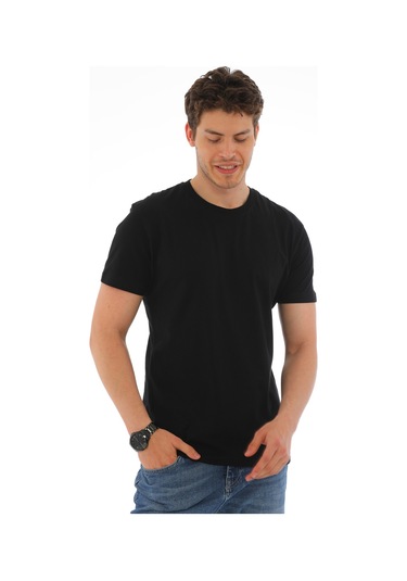 Everest Kısa Kol Pamuklu Yuvarlak Yaka Erkek Günlük Tişört Siyah