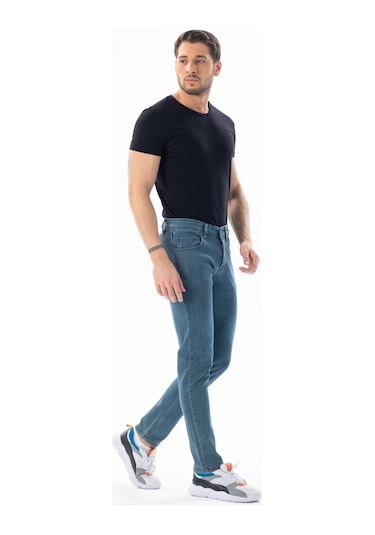 Digital Jeans Erkek Slim Fit Dar Kesim Dar Paça Kot Pant Açık Yeşil Açık Gri