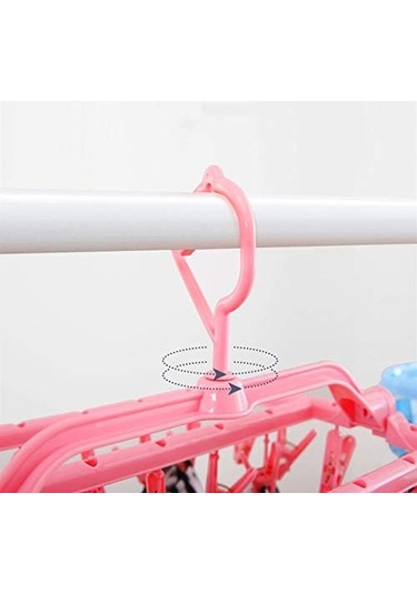 Katlanabilir Taşınabilir Çamaşır Mandalı Ve 32 Klipsli Çamaşır, İç Çamaşırı, Çorap Kurutma Askısı Pembe Diğer