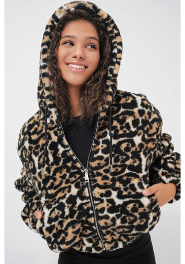 Gabria Kapişonlu Desenli Kısa Mont Siyah