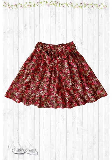 Çiçek Desenliçocuk Etek Pamuklu Viskon Kumaş Çiçekli2 Bordo