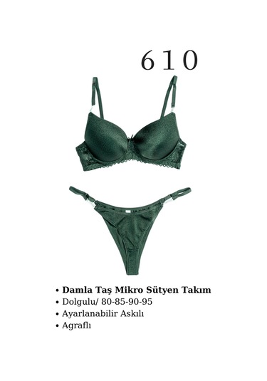 Murays Kadın 3 Lü Damla Taş Mikro Sütyen Takım Pembe/haki/yeşil