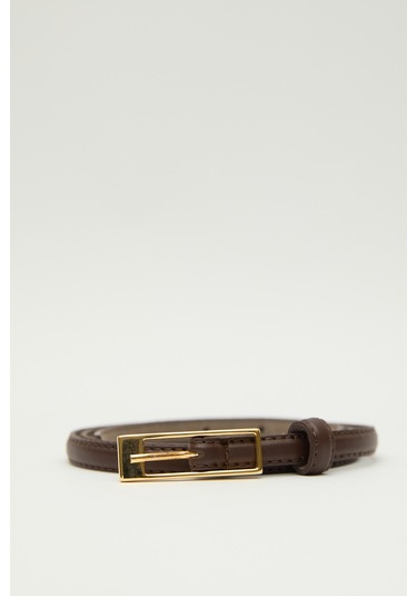 Dikdörtgen Tokalı İnce Kemer Kahverengi Kahverengi