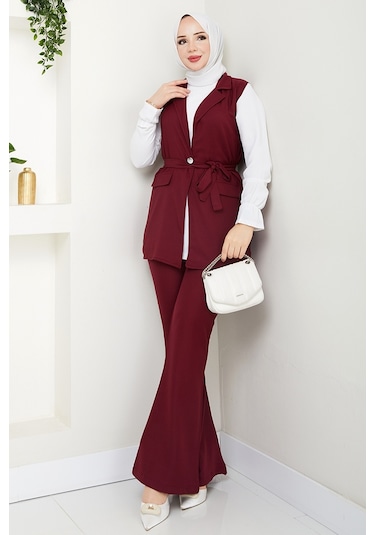 Niyar Yelek Pantolon İkili Takım 1530 - Bordo Bordo