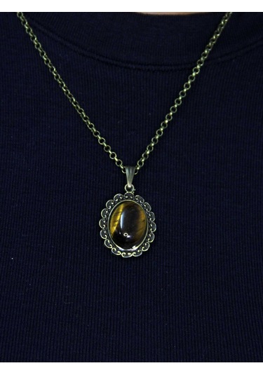 Doğal Taş Kaplangözü Doğal Taşlı Kadın Doğal Taş Otantik Kolye Euk27kg Kahverengi