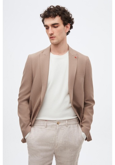 Twn Slim Fit Vizon Armürlü Uçan Blazer Kumaş Ceket 4ef04zb024092 Vizon