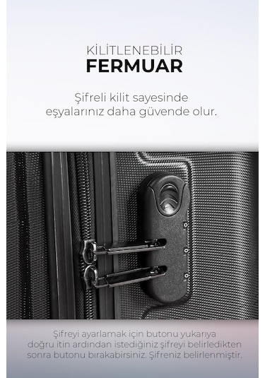Polo&Sky Elmas Model Siyah Renk Kabin Boy Valiz Bavul Siyah