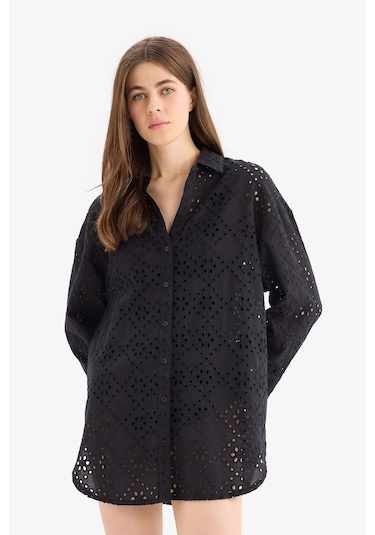 Defacto Regular Fit Pamuklu Brode Plaj Gömleği-fall İn Love C0506ax25smbk27 Siyah