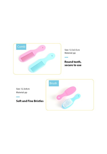 Vkemall Hz017 Bebek Bakım Seti Mavi - 7 Parça: Tarak, Fırça, Tırnak Kırıcı, Makas, Diş Fırçası, Tırnak Taşı, Parmak Uçlu Diş Fırçası + Çantası Mavi