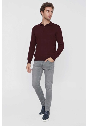 Basic Dinamik Fit Rahat Kesim Polo Yaka Triko Kazak 99kc017001752 Koyu Bordo