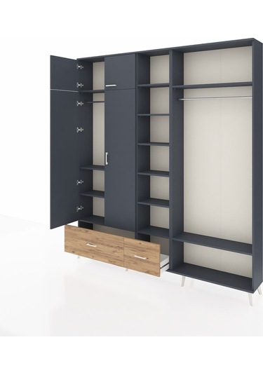 Arges Dolap 12 Raflı 2 Çekmeceli 2 Askılı 220x30x243 Antrasit-antrasit/çam Antrasıt/atlas Çam