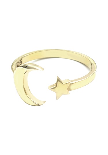 Brezza Lusso Jewelry Yıldız Ve Hilal Kadın Gümüş Yüzük Ayarlanabilir 11-17 Altın