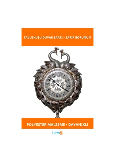 Şık Tavuskuşu Figürlü Polyester Duvar Saati 60x42 Cm Çok Renkli
