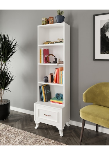 Kznhome Kartopu Çekmeceli Country Kitaplık Beyaz - Tamamı 1. Kalite Mdf