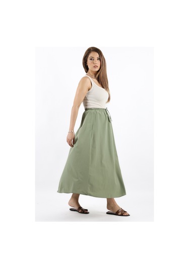 Kadın Alya Haki Cepli Poplin Etek Haki