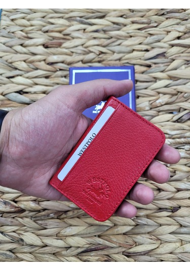 Westpolo İsme Özel 1026 Hakiki Deri Unısex Kartlık Kırmızı