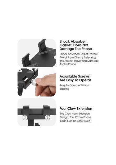 Padalink Alüminyum Bisiklet Telefon Tutucu - Dağ Bisikleti Ve Elektrikli Araçlar İçin Güçlü Sabitleme, 55-100mm Telefon Uyumlu, Type D Siyah
