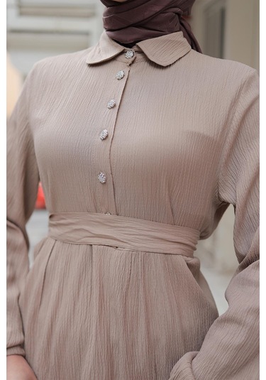 Taş Düğme Detaylı Takım Vizon Vizon