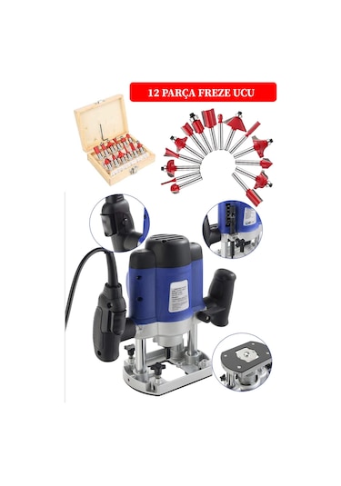 Deko Turkey Af4000 Çift Kollu Ahşap Kenar Frezesi + 12li Set