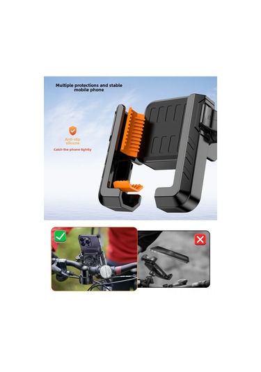 Geeksen Motorcycle, Elektrikli Araç Ve Bisiklet İçin Evrensel Uyumlu, Güvenli Sabitleme Ve Navigasyon Desteği Siyah-turuncu Silikonlu Yarı Kapaklı Telefon Tutucu