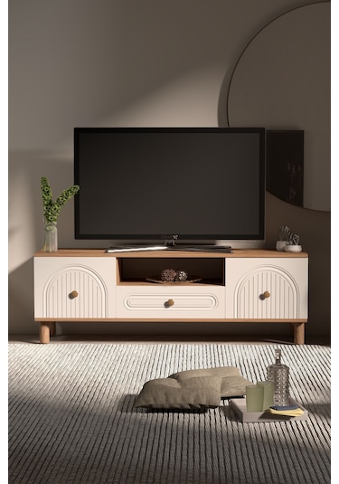 Bohem Tv Ünitesi 150 Cm Çizgili Kapak Kahverengi