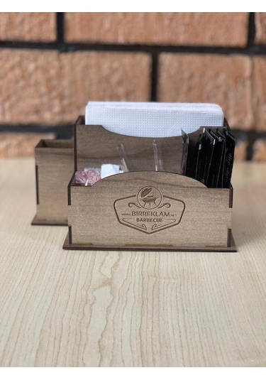 Ahşap Cafe Restoran Oteller İçin Masa Üstü Peçetelik Logolu