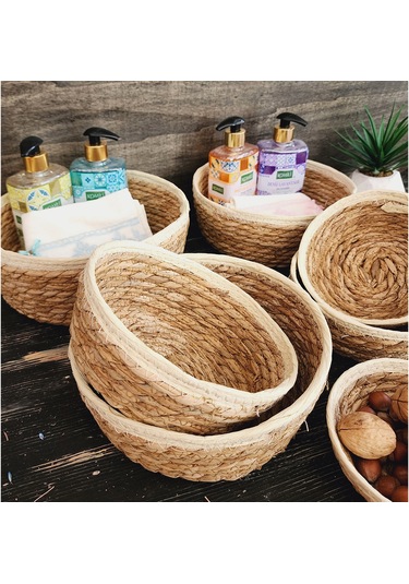 Nergis Hasır 7 Li Sepet Saklama Kutusu Sepet Takımı Krem
