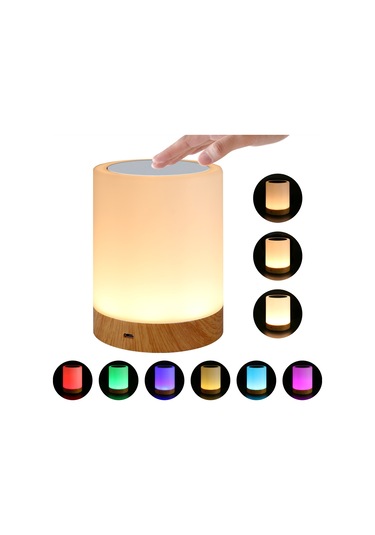 Kısılabilir Led Renkli Yaratıcı Ahşap Desenli Şarjlı Gece Lambası Başucu Lambası Atmosfer Işığı Çok Renk