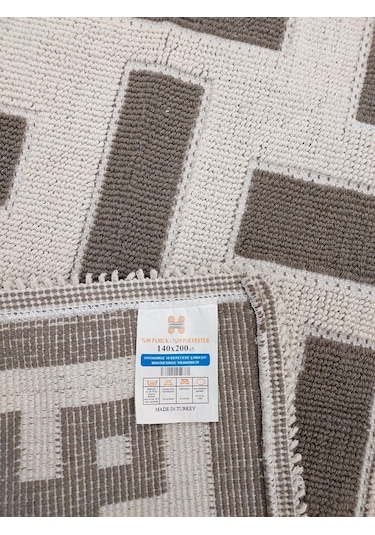 Pamuklu Bukle Lüks Kilim 140x200 -labirent Kreme Kahve Krem