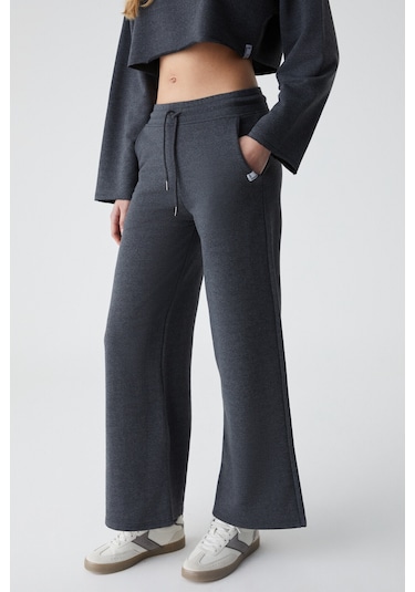 Klıos  Kadın Geniş Paça Yüksek Bel Slim Antrasit Eşofman Takımı