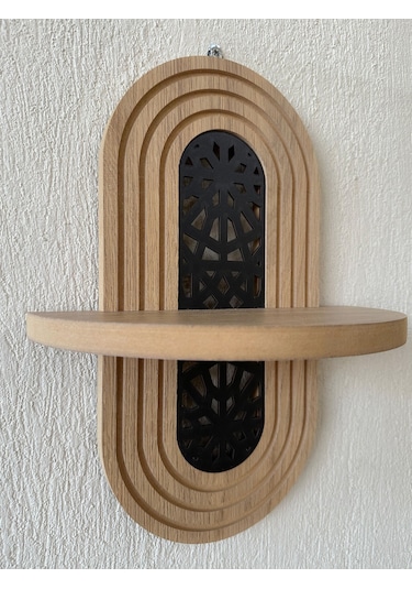 Ahşap Mdf Ortası Desenli Duvar Rafı - Ağ Desen