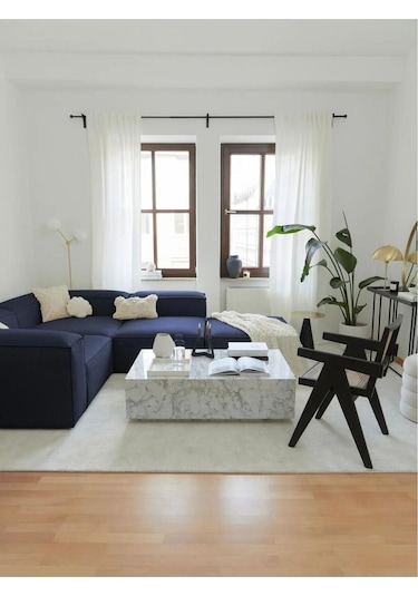 Mira Relax 4 Modül Köşe Koltuk Lacivert Keten Kumaş Antrasit