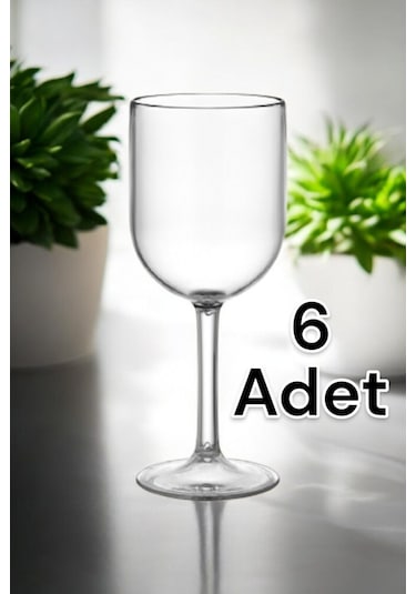 Kırılmaz Çizilmez Şarap Bardağı 400 Ml Cam Gibi Şeffaf Polikarbon Şarap Kadehi 6 Adet Şeffaf