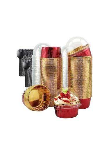 Maoyaya Altın Kırmızı Doğum Günü Pastası Kağıt Bardakları Yağ Geçirmez Yüksek Isıya Dayanıklı Muffin Bardakları Düğün Tatlı Masası 50 Adet 50