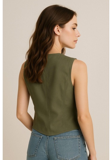 Kadın Keten Yelek Düğmeli, Astarsız, V Yaka Yazlık Şık Yelek Doğal Kumaş Rahat Kalıp Çok Renkli