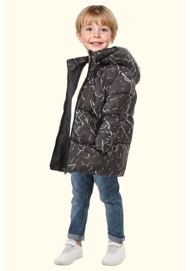 Erkek Çocuk Çıkabilir Kapüşonlu Su Ve Rüzgar Geçirmez Kışlık Şişme Mont & Kaban & Parka Siyah