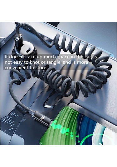 Elmpaly 120w Süper Hızlı Şarj Yaylı Kablo Usb-a Type-c 2m Siyah