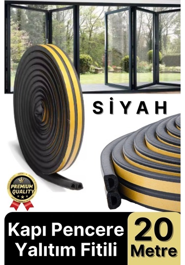 Güçlü Kendinden Yapışkanlı Kapı Pencere Soğuk Hava Geçirmez Yalıtım İzolasyon Siyah Fitil 20 Metre Diğer