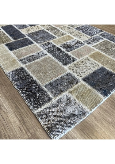 Hoom Rugs Patchwork Krem Gri Siyah El Dokuma Kilim Krem - Gri