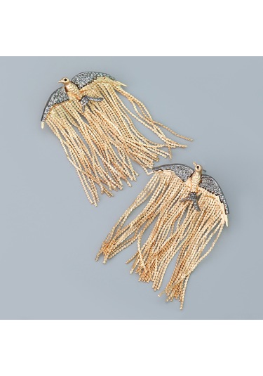 Geeksen Uçan Kuş Modeli Allüminyum Küpe - Altın Renkli, Kanatlı Ve Uzun Tasselli, Moda Aksesuarı Gold