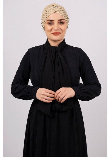 Sütlü Kahve Pratik Hazır Geçmeli Tesettür Bone Sandy Kumaş Taşlı Çok Renkli